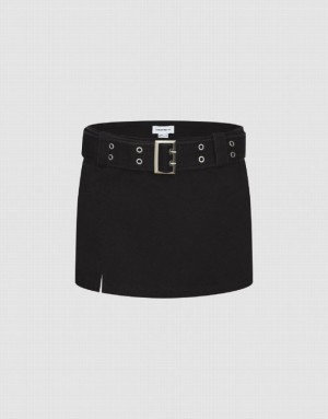 Black Urban Revivo Mini A-Line With Belt Women's Skirts | 30568WILF