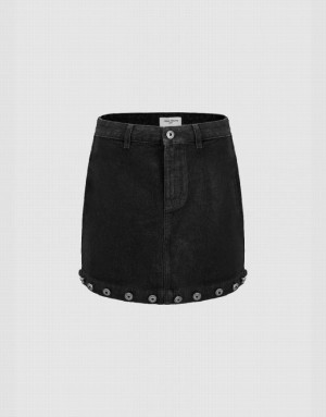 Black Urban Revivo Mini A-Line Women's Denim Skirt | 06947RWOY