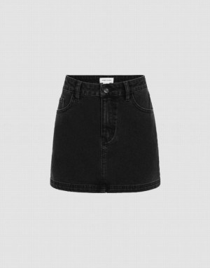 Black Urban Revivo Mini Straight Women's Denim Skirt | 07264MUFZ