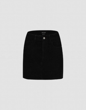 Black Urban Revivo Monogram Straight Mini Women's Denim Skirt | 79346LTVD