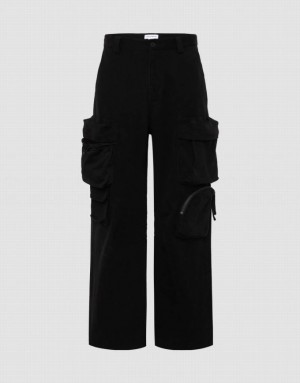 Black Urban Revivo Multi Pockets Wide-Leg Men's Pants | 31957OVKW