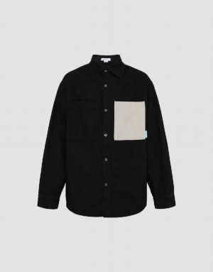 Black Urban Revivo Oversized Denim Men's Shirts | 41238CARB