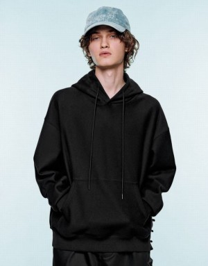 Black Urban Revivo Oversized Hooded Men's Sweatshirts | 78254GKDY