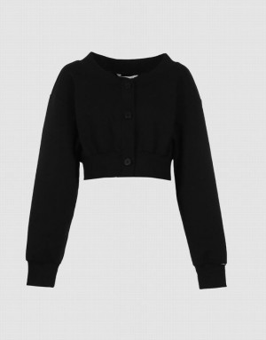 Black Urban Revivo Plain Button Front Women's Jacket | 41926TXIB