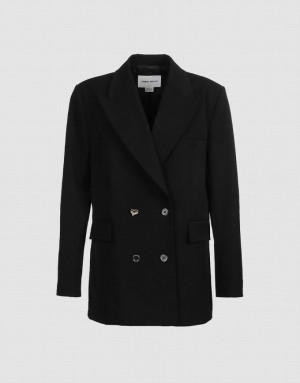 Black Urban Revivo Plain Double Breasted Women's Blazers | 54827VMLG