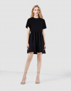 Black Urban Revivo Plain Spliced Women's Casual Dress | 45127DBPE