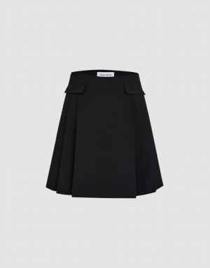 Black Urban Revivo Pleated A-Line Women's Skirts | 84561HKYQ