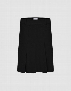 Black Urban Revivo Pleated Midi Straight Women's Skirts | 13724OXJD