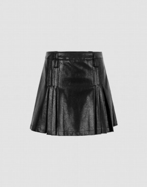 Black Urban Revivo Pleated Mini A-Line Women's Skirts | 74250BAVK