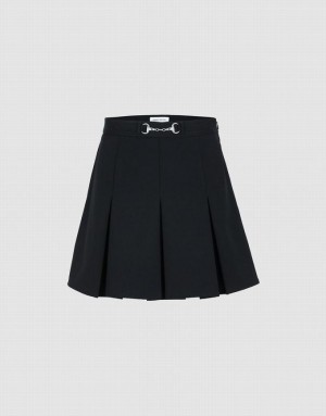 Black Urban Revivo Pleated With Snaffle Detail Women's Skirts | 71506CXGZ