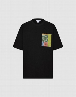 Black Urban Revivo Printed Straight Men's T-Shirts | 98017VLWT