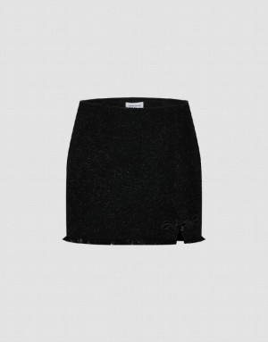 Black Urban Revivo Raw Hem Mini Women's Denim Skirt | 71962GOQK