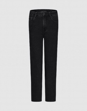 Black Urban Revivo Raw Hem Straight Women's Jeans | 40139UEYD