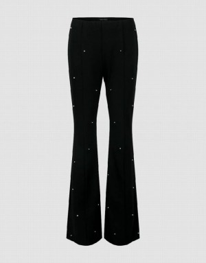 Black Urban Revivo Rhinestone Decor Flare Women's Pants | 82510ZTOF