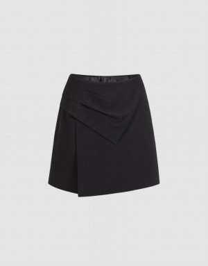 Black Urban Revivo Ruched Front Plain Skort Women's Shorts | 43728HYWS