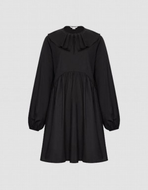 Black Urban Revivo Ruffle Collar A-Line Women's Dress | 35190DESL