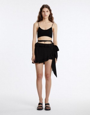 Black Urban Revivo Ruffled Wrap Women's Skirts | 50679BPNV