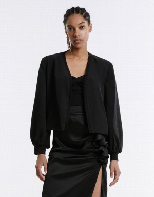 Black Urban Revivo Shoulder Pad Women's Jacket | 01625HSNB