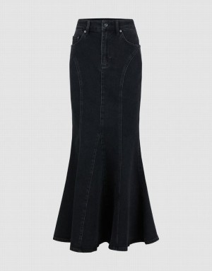 Black Urban Revivo Skinny Fishtail Women's Denim Skirt | 73186YRQW