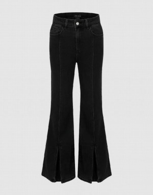 Black Urban Revivo Split Hem Flare Women's Jeans | 02314UNWB