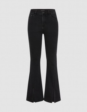 Black Urban Revivo Split Hem Flare Women's Jeans | 58460MCSA