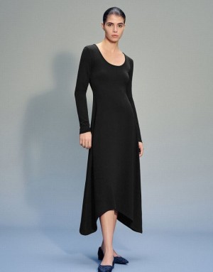 Black Urban Revivo Standard Sleeve U Neck A-Line Women's Dress | 82413UEBP