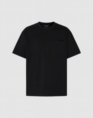 Black Urban Revivo Straight Crew Neck Men's T-Shirts | 81374IADZ