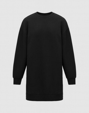 Black Urban Revivo Straight Crew Neck Women's Knitted Dress | 63018LNZW