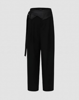 Black Urban Revivo Straight With Belt Women's Pants | 70645XIUC