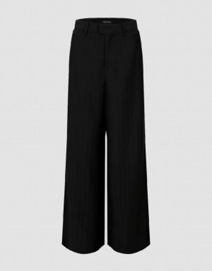 Black Urban Revivo Striped Wide-Leg Women's Pants | 93247WPMU