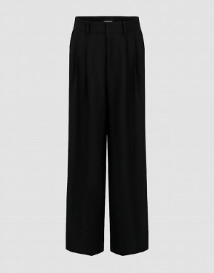 Black Urban Revivo Tailored Wide-Leg Women's Pants | 68123LNJT