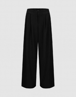 Black Urban Revivo Tailored Wide-Leg Women's Pants | 64307THPC