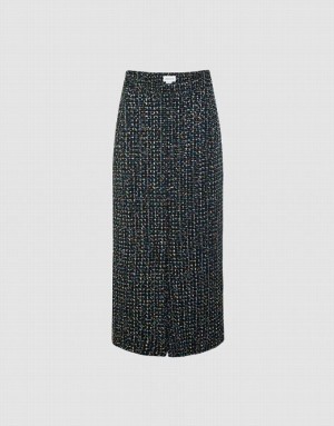 Black Urban Revivo Tweed Midi Women's Skirts | 21405GKDR