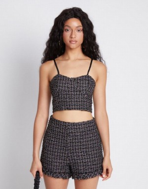 Black Urban Revivo Tweed Women's Camisole | 73506PTSJ