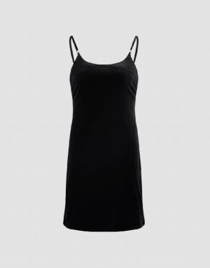 Black Urban Revivo U Neck Skinny Cami Women's Dress | 23751LGMA