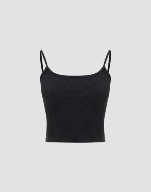 Black Urban Revivo U Neck Skinny Women's Camisole | 07632ZPQX