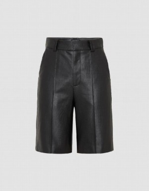 Black Urban Revivo Vegan Leather Straight Women's Shorts | 82493ZWOC