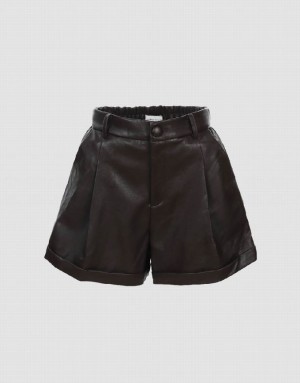 Black Urban Revivo Vegan Leather Women's Shorts | 86534XSOK