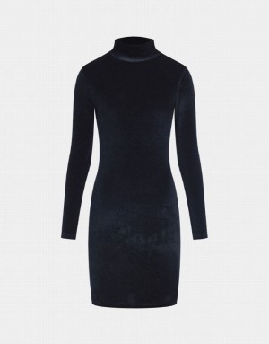 Black Urban Revivo Velvet Turtle Neck Bodycon Women's Casual Dress | 72189CQKF