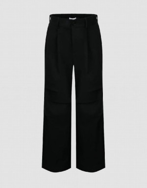 Black Urban Revivo Wide-Leg Men's Pants | 49726VBAF