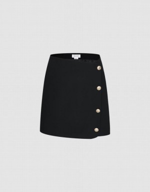 Black Urban Revivo Wrap Mini Women's Skirts | 95724PAFM