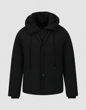 Black Urban Revivo Zipper Front Hooded Men's Down Jackets | 67950XJIH