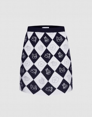 Black / White Urban Revivo Argyle Pattern Knitted Women's Skirts | 58436KAPO