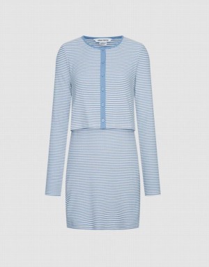 Blue Urban Revivo 2 In 1 Striped Women's Knitted Dress | 41836GUAO