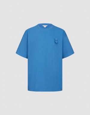 Blue Urban Revivo Bear Detail Crew Neck Men's T-Shirts | 51386NXSB