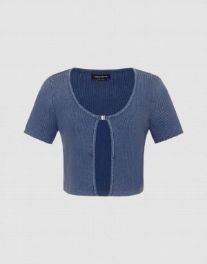 Blue Urban Revivo Buckled Knitted Women's Cardigan | 40896GBTJ