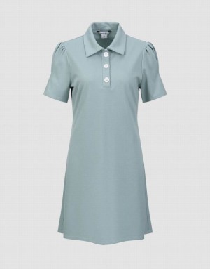 Blue Urban Revivo Button Half Placket Straight Women's Dress | 14803AVRI