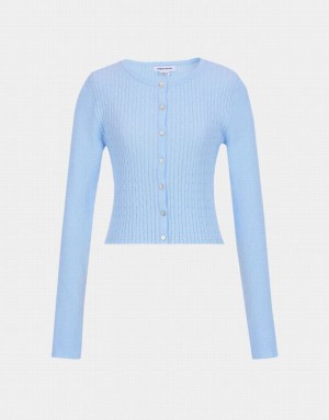 Blue Urban Revivo Cable Knit Fitted Women's Cardigan | 85719GLFE