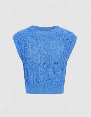 Blue Urban Revivo Cable Knit Women's Tank Top | 92514JFOZ