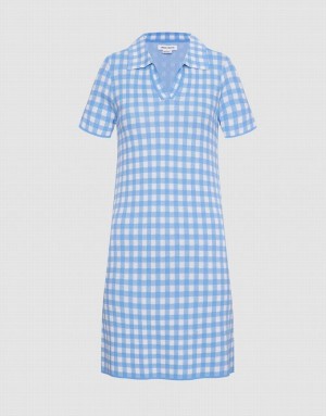 Blue Urban Revivo Checkered Mini Women's Knitted Dress | 71926KGQI